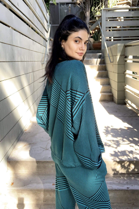 Brit Wit  Sweatshirt  Top - Teal and Black Stripe